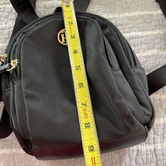 Tommy Hilfiger Mini Backpack Purse Gold Logo Black Adjustable Strap Pockets - Picture 3 of 5